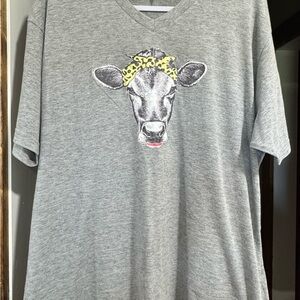 Gray T-Shirt with Cow Graphic